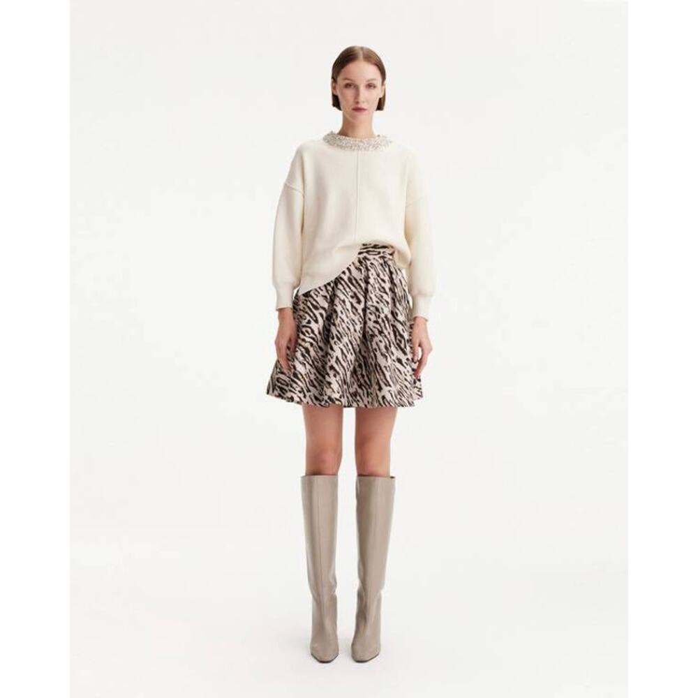 Theo Tyche Jacquard Short Pleated Skirt in Leopard L